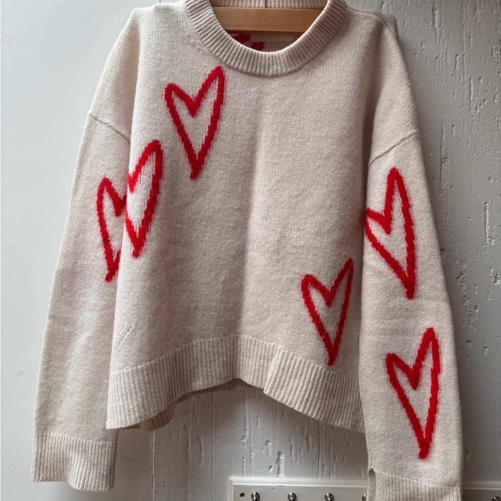 100% WOOL! Zadig & Voltaire Cream Sweater with Red Heart Design